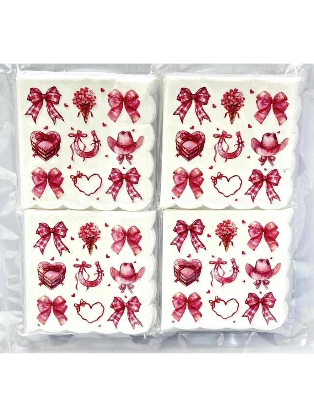 100pc Pink Bow Cowgirl Napkins Coquette Western Heart Horseshoe Hat Party Decor